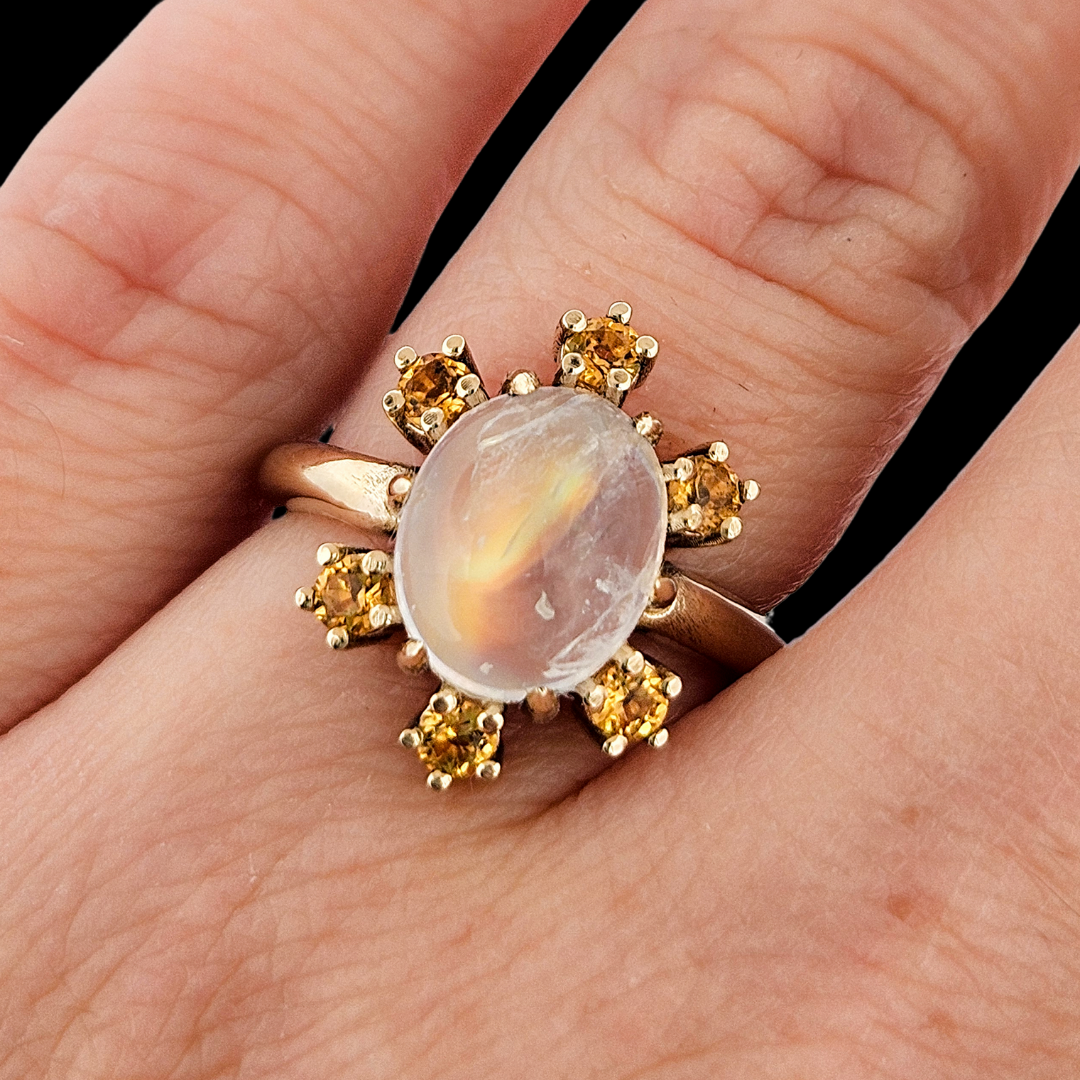 Collection of Celestial Glow Ring - Gold, Moonstone Labradorite and Yellow Sapphires in a gallery layout