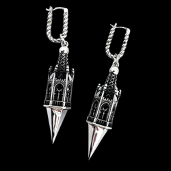 Collection of Gothic Tower Pyramid Dangling Earrings in a gallery layout