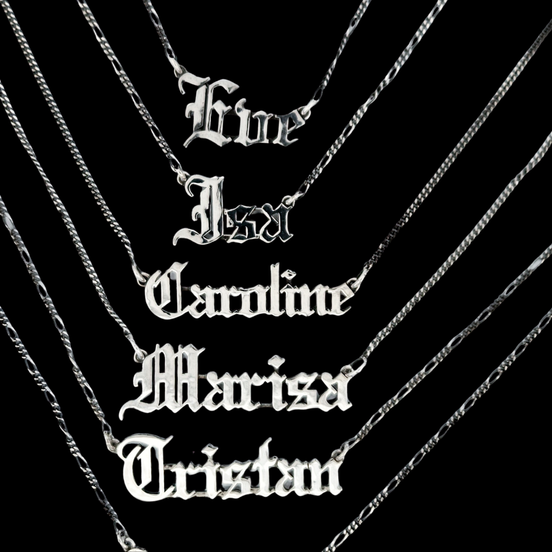 Collection of Gothic Letter Name Plate Necklace and Chain - Inchoo Bijoux in a gallery layout