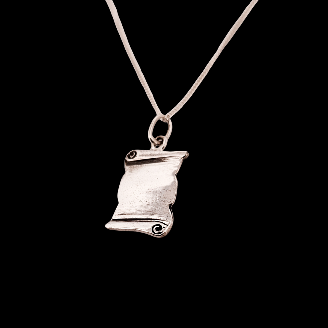 Collection of On Deaths List Scroll Silver Pendant in a gallery layout