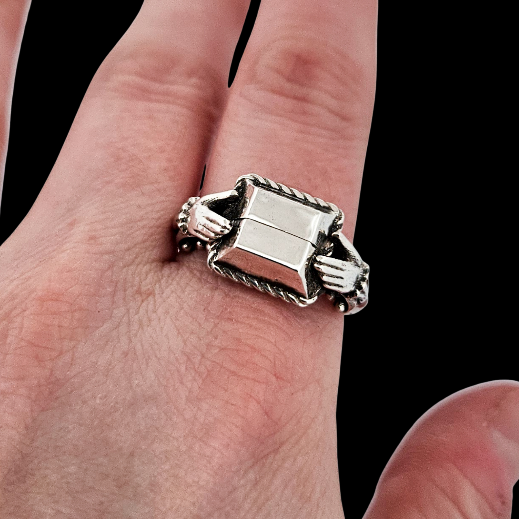 Collection of In Life and Death - Signet Ring Sterling Silver Hidden Skeleton Ring - Inchoo Bijoux in a gallery layout