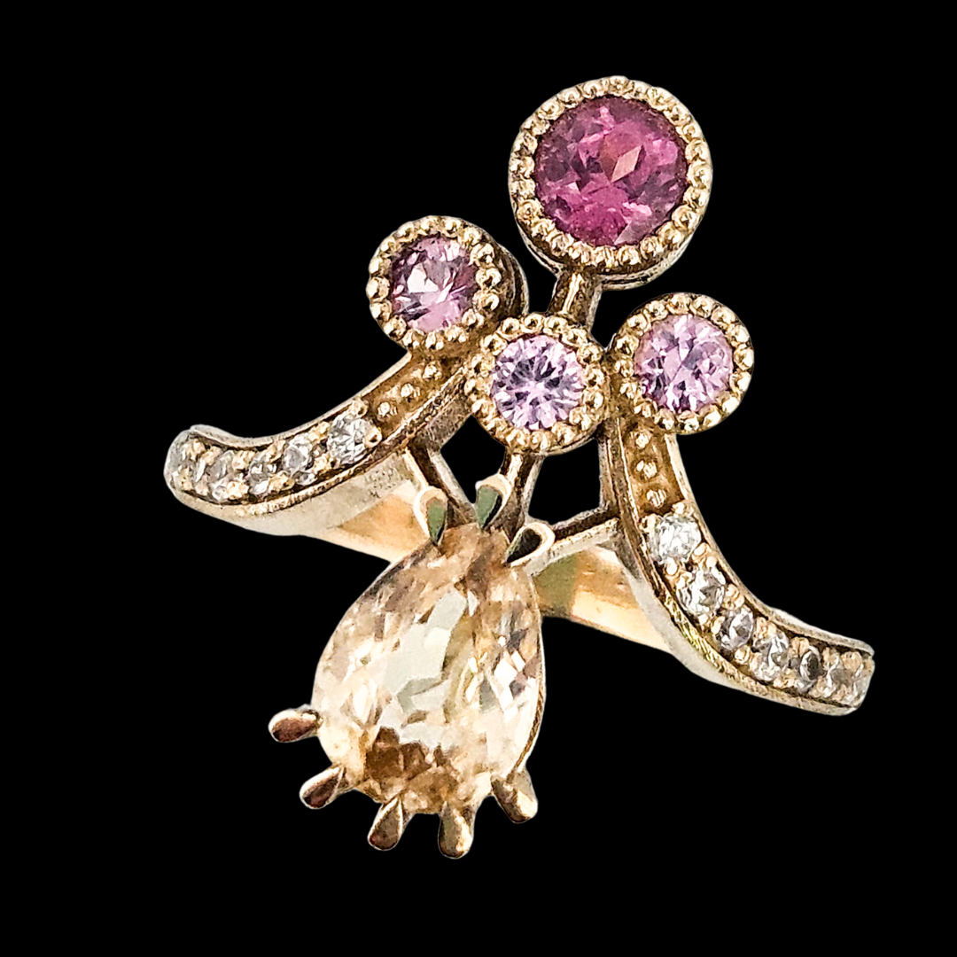 Collection of Antique Pear Ring - Gold, Color Change Garnet, Sapphire in a gallery layout