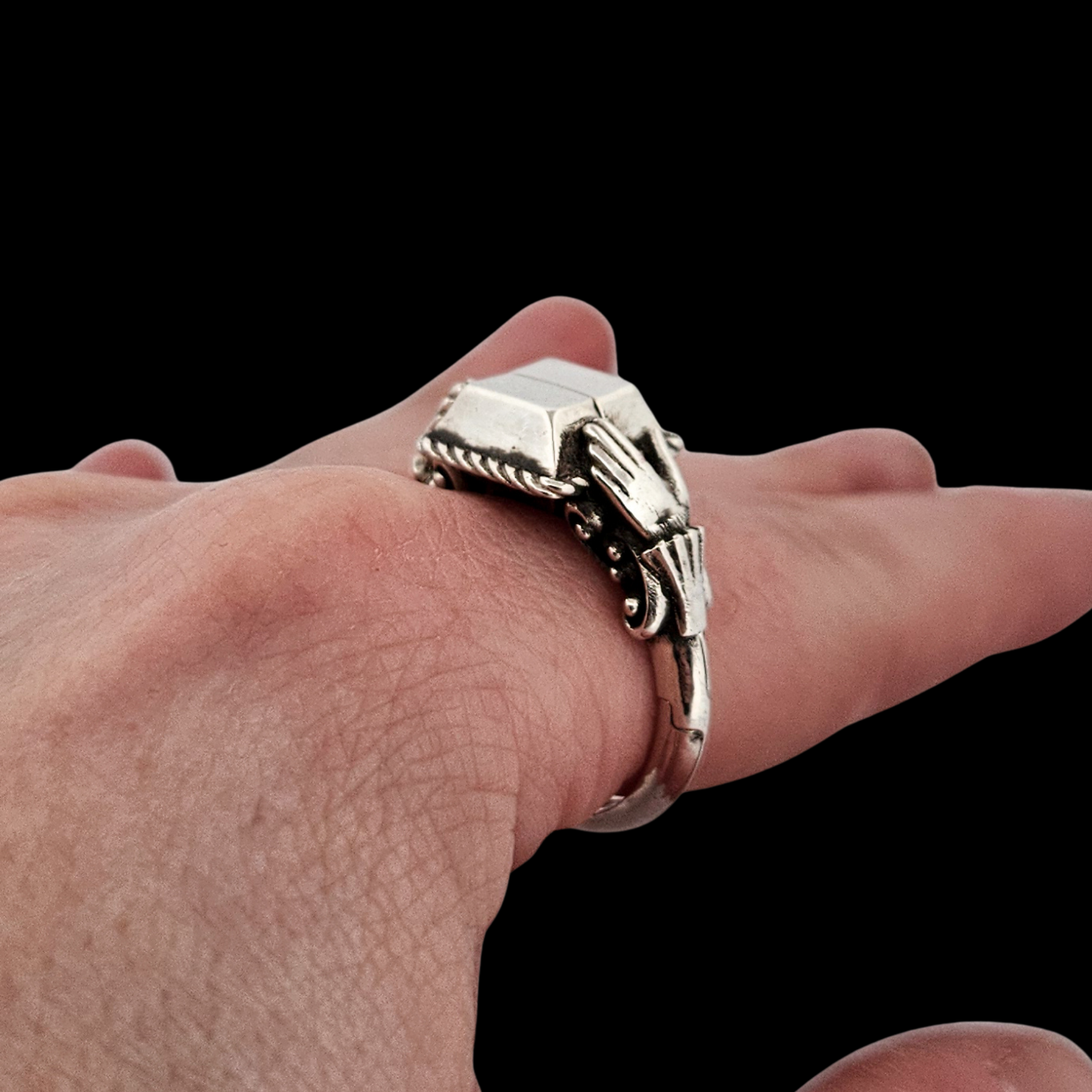 Collection of In Life and Death - Signet Ring Sterling Silver Hidden Skeleton Ring - Inchoo Bijoux in a gallery layout