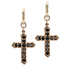 Collection of Protected Dangle Cross Earrings - Gold and Black Diamond in a gallery layout