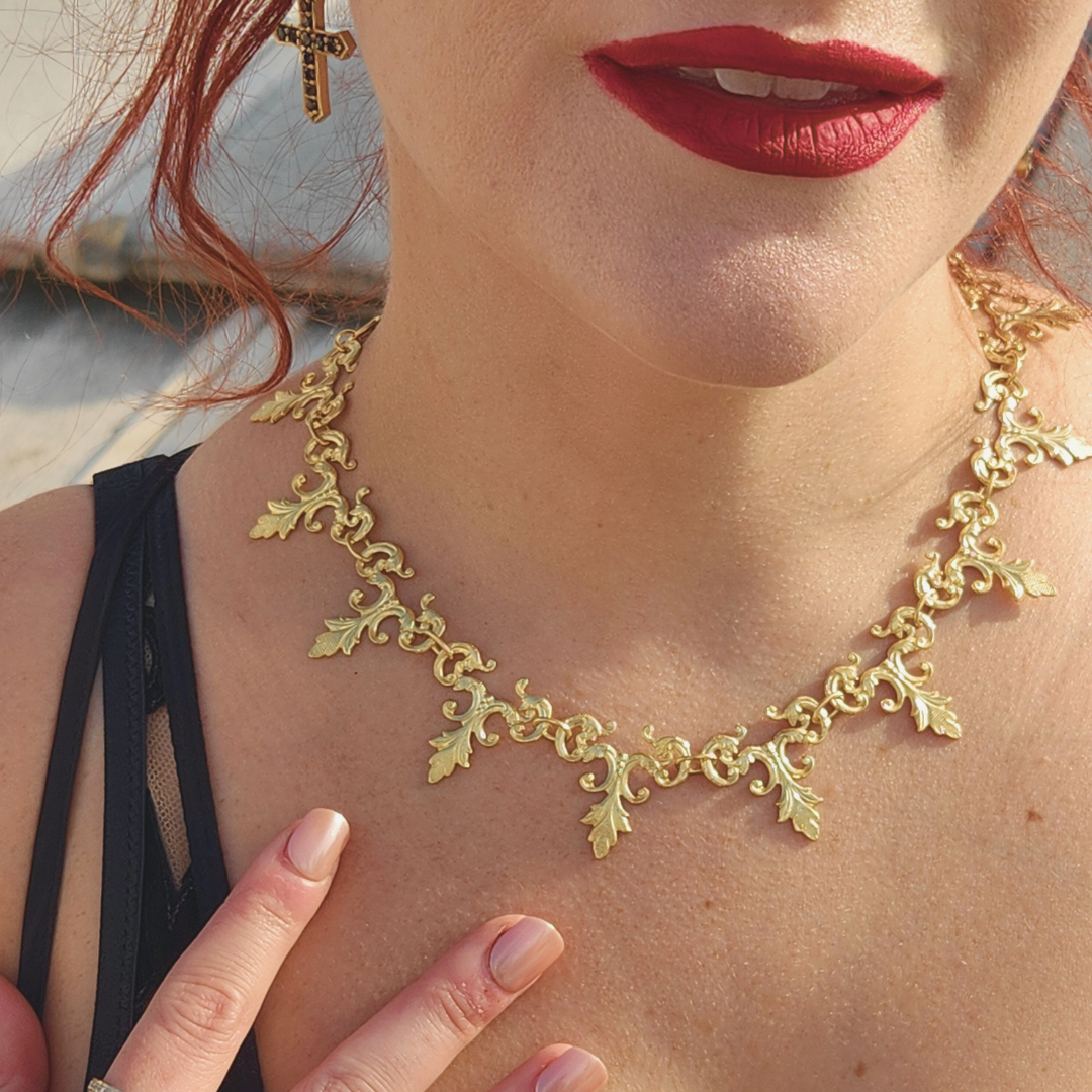 Collection of Vamp Lace Choker Necklace - Gold in a gallery layout