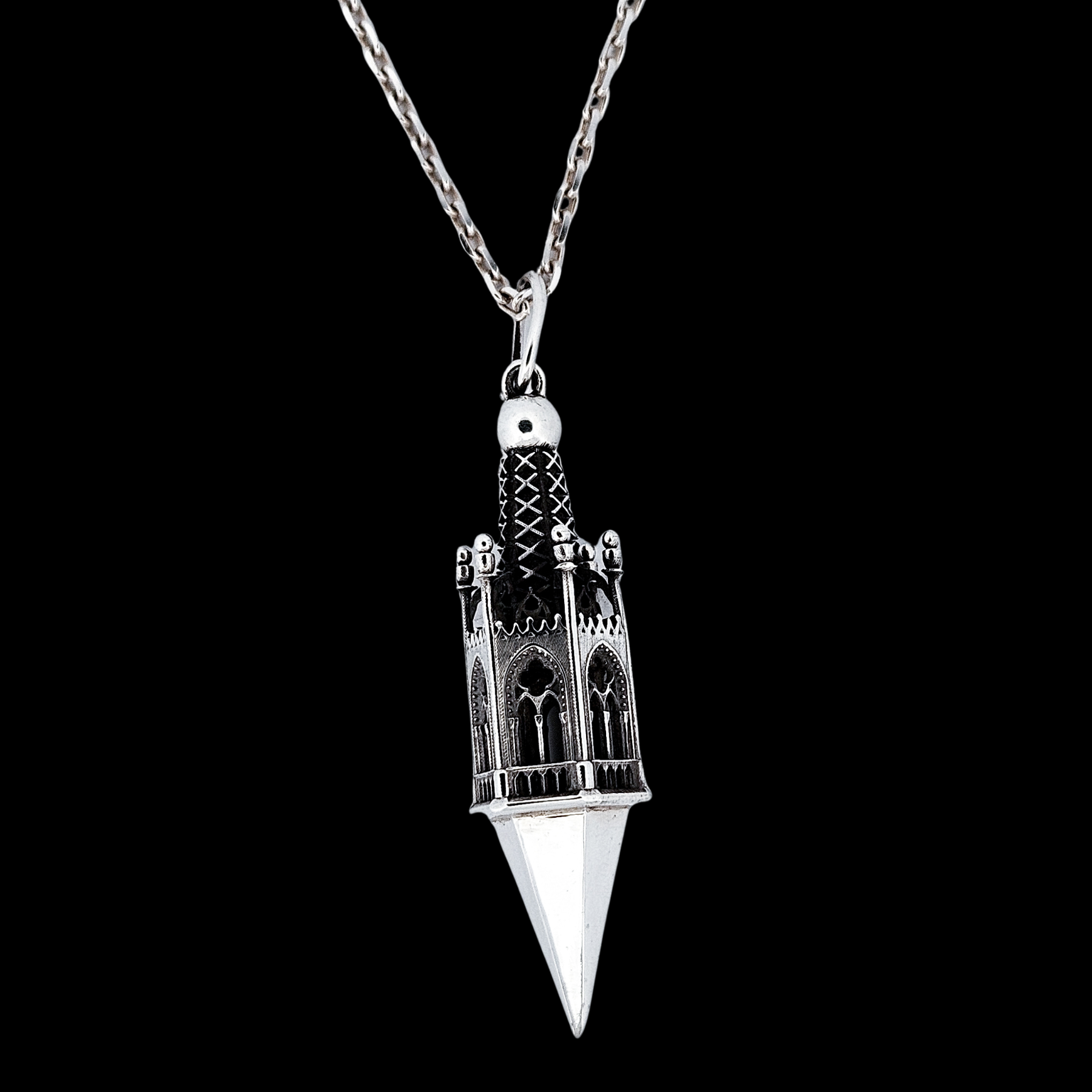 Collection of Gothic Tower Pyramid Pendant Necklace Sterling Silver - Inchoo Bijoux in a gallery layout