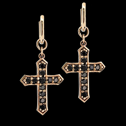 Collection of Protected Dangle Cross Earrings - Gold and Black Diamond in a gallery layout