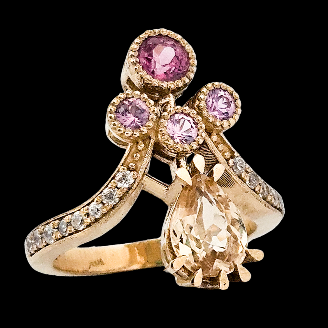 Collection of Antique Pear Ring - Gold, Color Change Garnet, Sapphire in a gallery layout