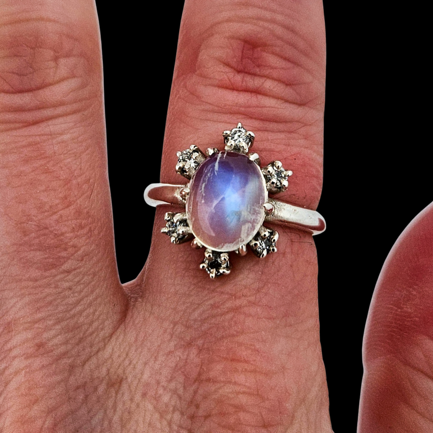 Collection of Celestial Glow Ring - Sterling Silver & Rainbow Moonstone - Inchoo Bijoux in a gallery layout