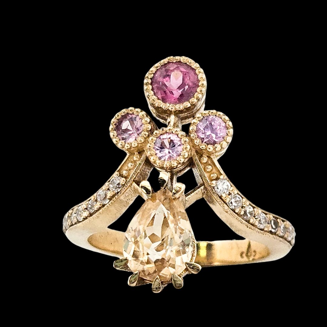 Collection of Antique Pear Ring - Gold, Color Change Garnet, Sapphire in a gallery layout