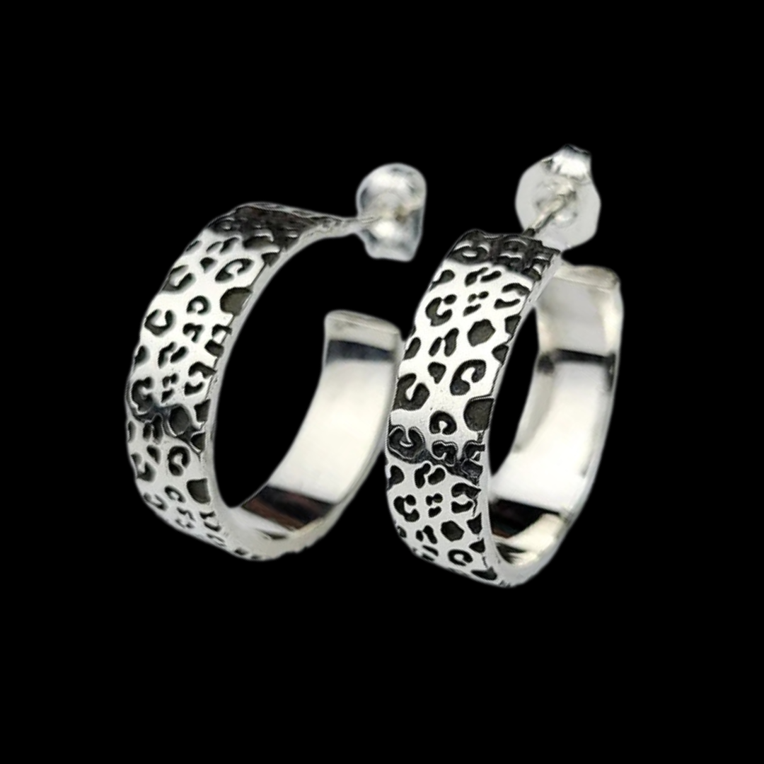 Collection of 6mm Wide Leopard Print Hoop Earrings in a gallery layout