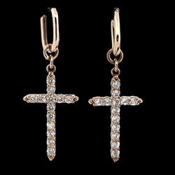 Collection of Mont Royal Dangle Cross Earrings - Gold and Diamond in a gallery layout