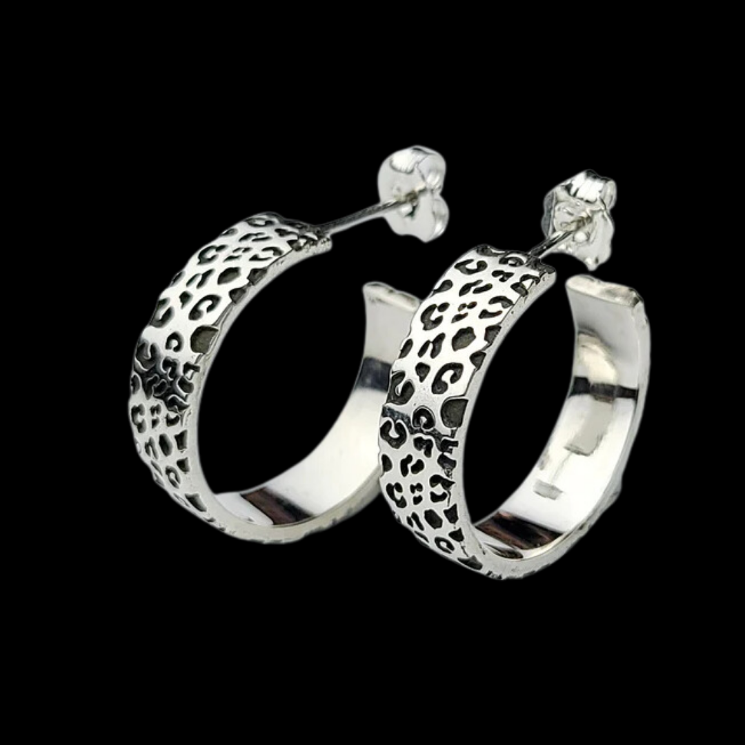 Collection of 6mm Wide Leopard Print Hoop Earrings in a gallery layout