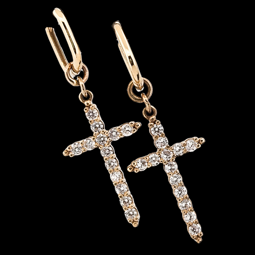 Collection of Mont Royal Dangle Cross Earrings - Gold and Diamond in a gallery layout