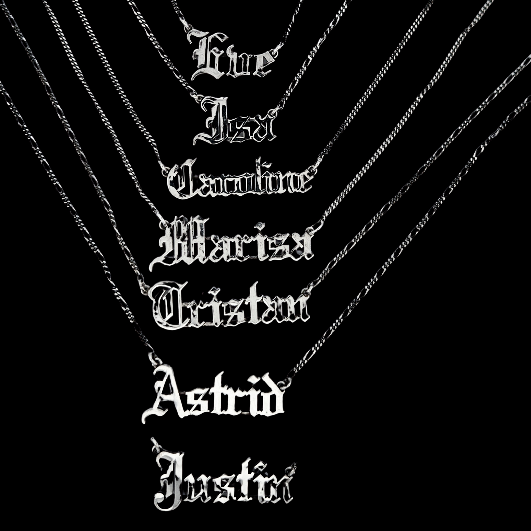 Collection of Gothic Letter Name Plate Necklace and Chain - Inchoo Bijoux in a gallery layout