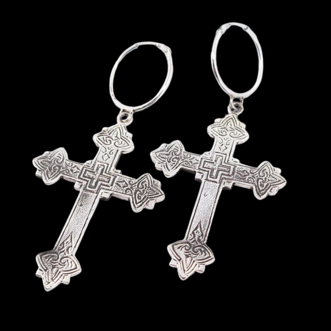 Collection of Armenian Cross Hoop Earrings in a gallery layout