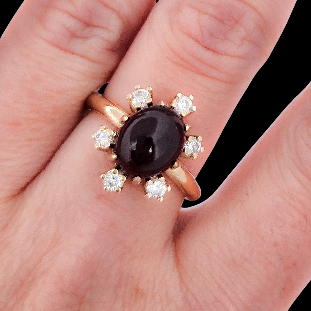 Collection of Celestial Glow Ring - Gold, Garnet and Diamonds in a gallery layout