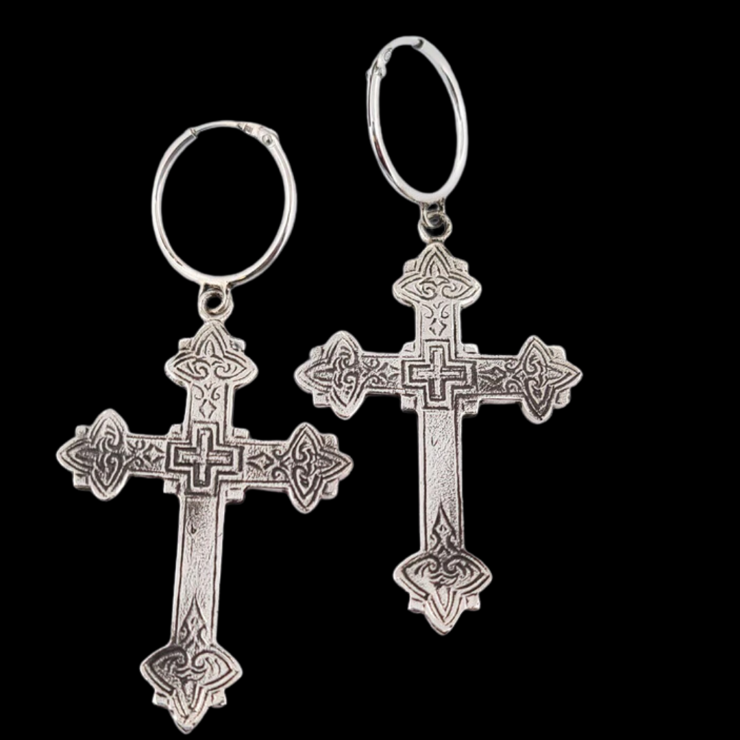 Collection of Armenian Cross Hoop Earrings in a gallery layout