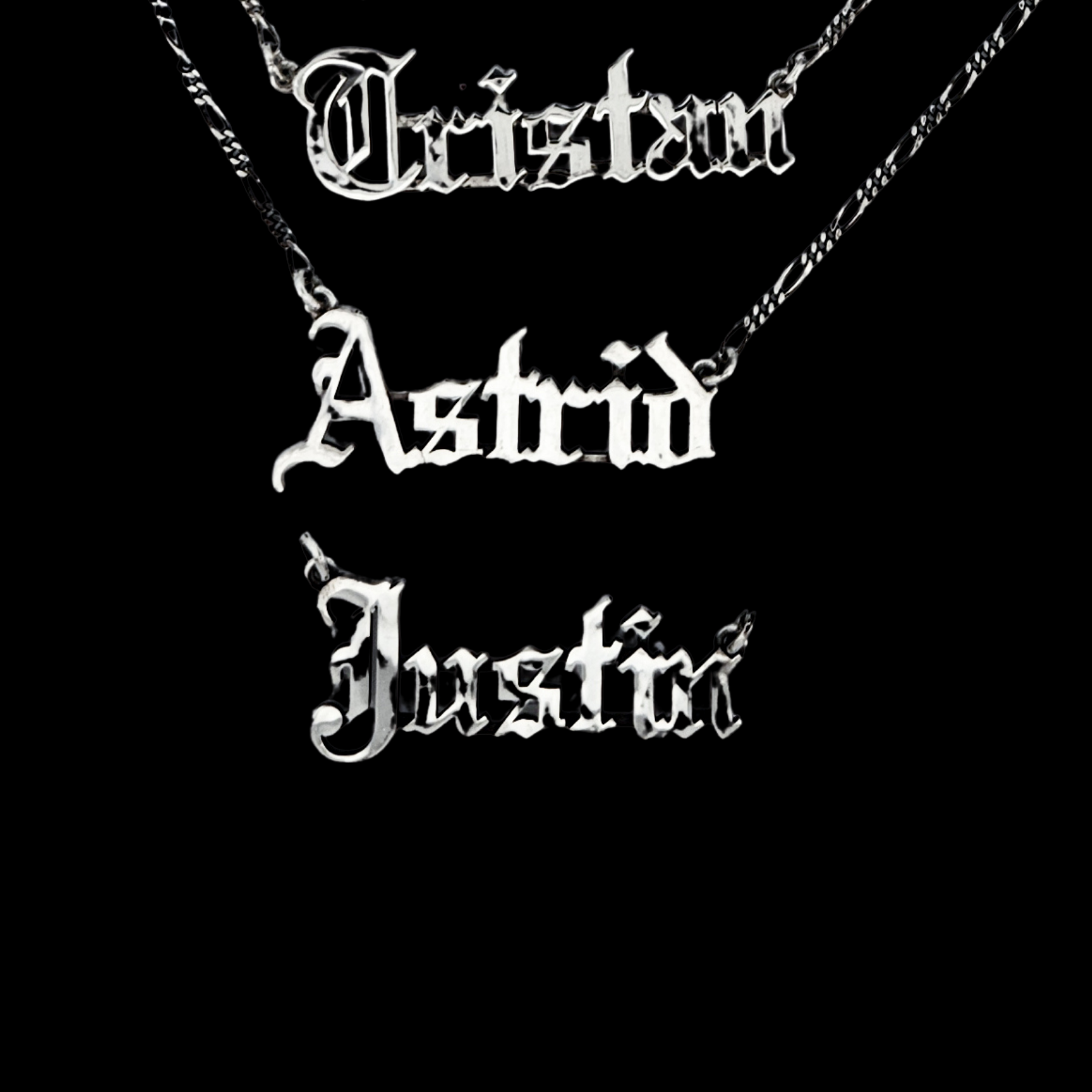 Collection of Gothic Letter Name Plate Necklace and Chain - Inchoo Bijoux in a gallery layout