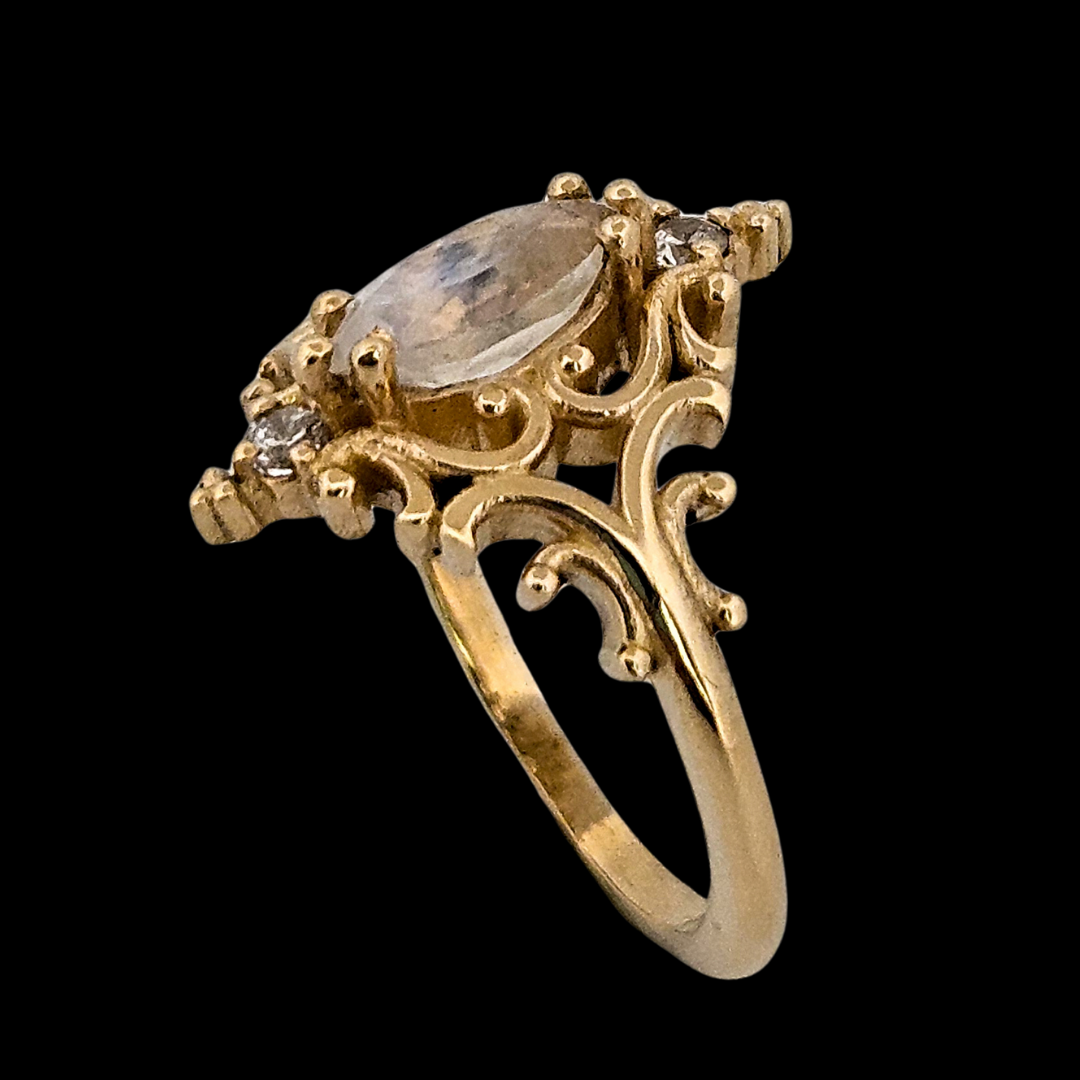 Collection of La Marquise Ring - Gold, Moonstone and Diamonds in a gallery layout
