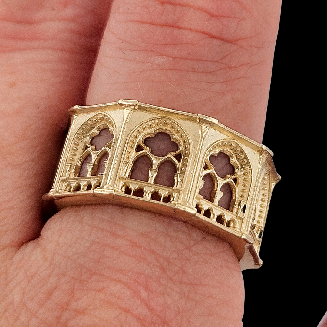 Collection of Holy Gothic Church Ring Band Solid Gold - Narrow Version in a gallery layout
