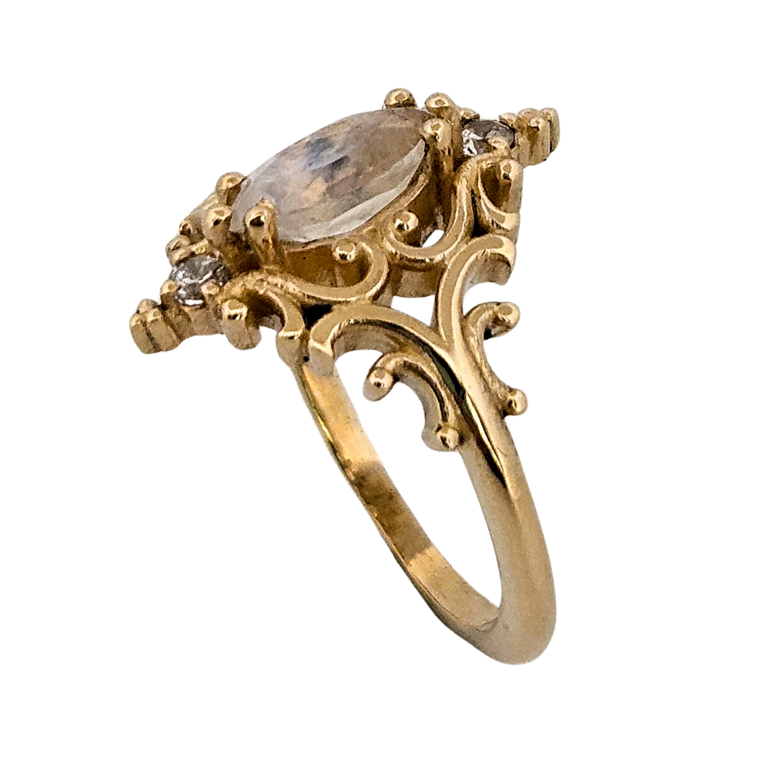 Collection of La Marquise Ring - Gold, Moonstone and Diamonds in a gallery layout