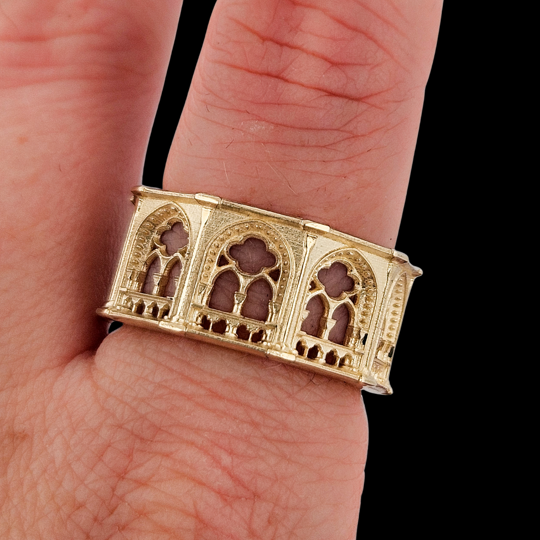 Collection of Holy Gothic Church Ring Band Solid Gold - Narrow Version in a gallery layout
