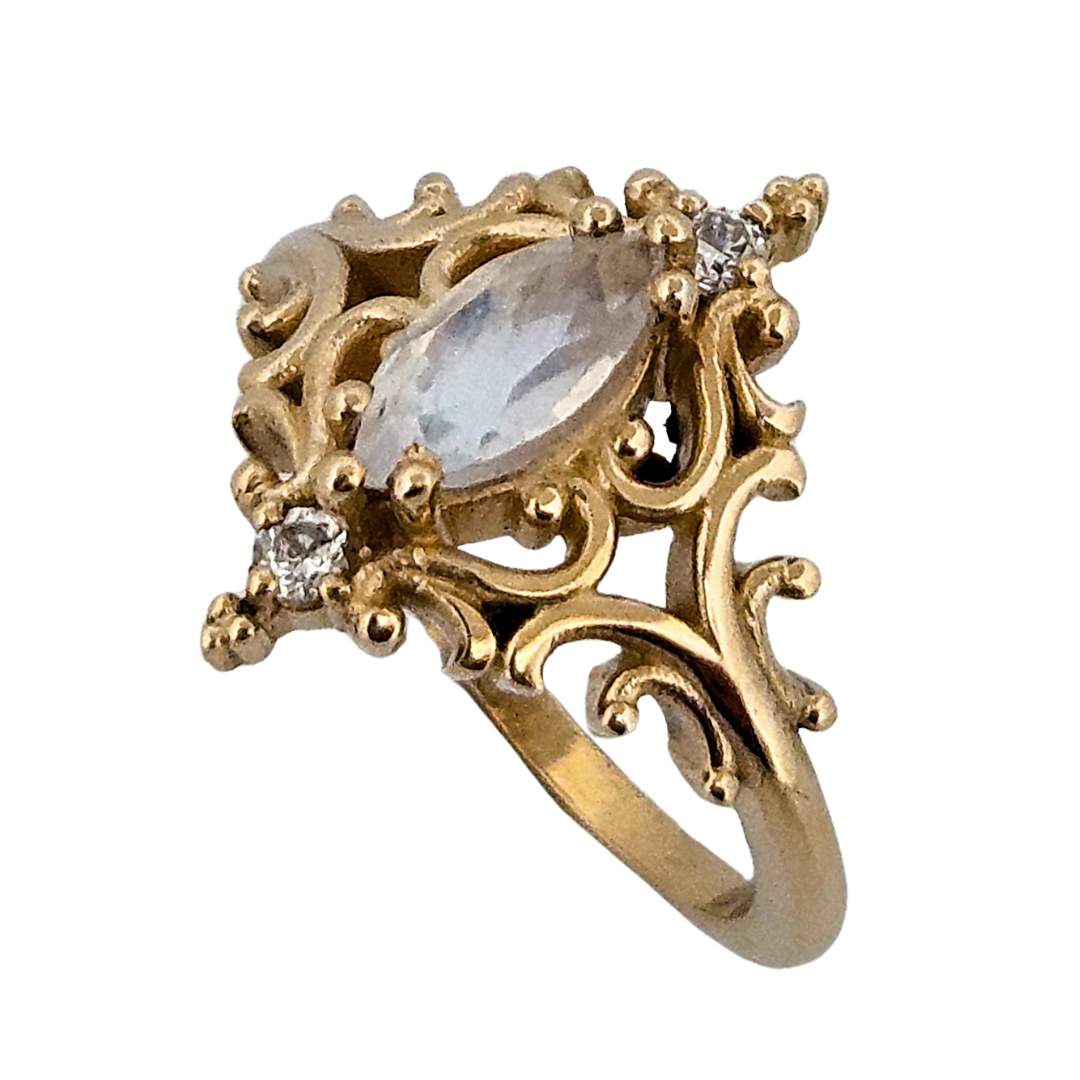 Collection of La Marquise Ring - Gold, Moonstone and Diamonds in a gallery layout
