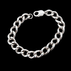 Collection of Heavy Flat Gourmette Chain Bracelet Sterling Silver in a gallery layout