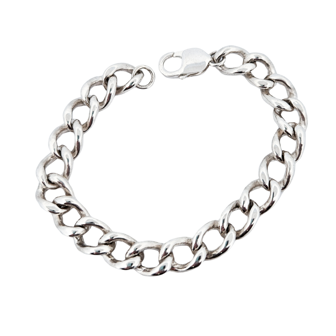 Collection of Heavy Flat Gourmette Chain Bracelet Sterling Silver in a gallery layout