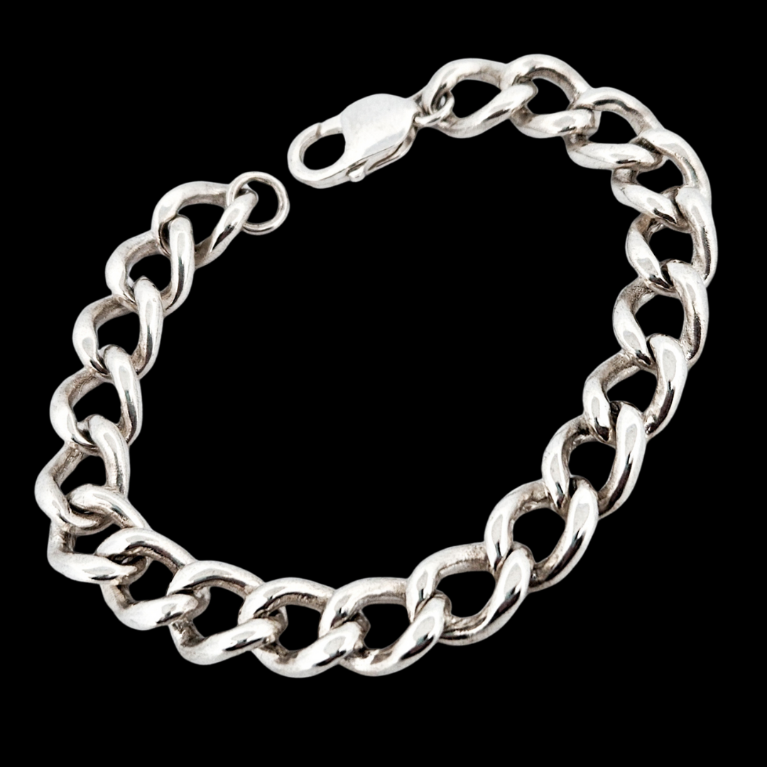 Collection of Heavy Flat Gourmette Chain Bracelet Sterling Silver in a gallery layout