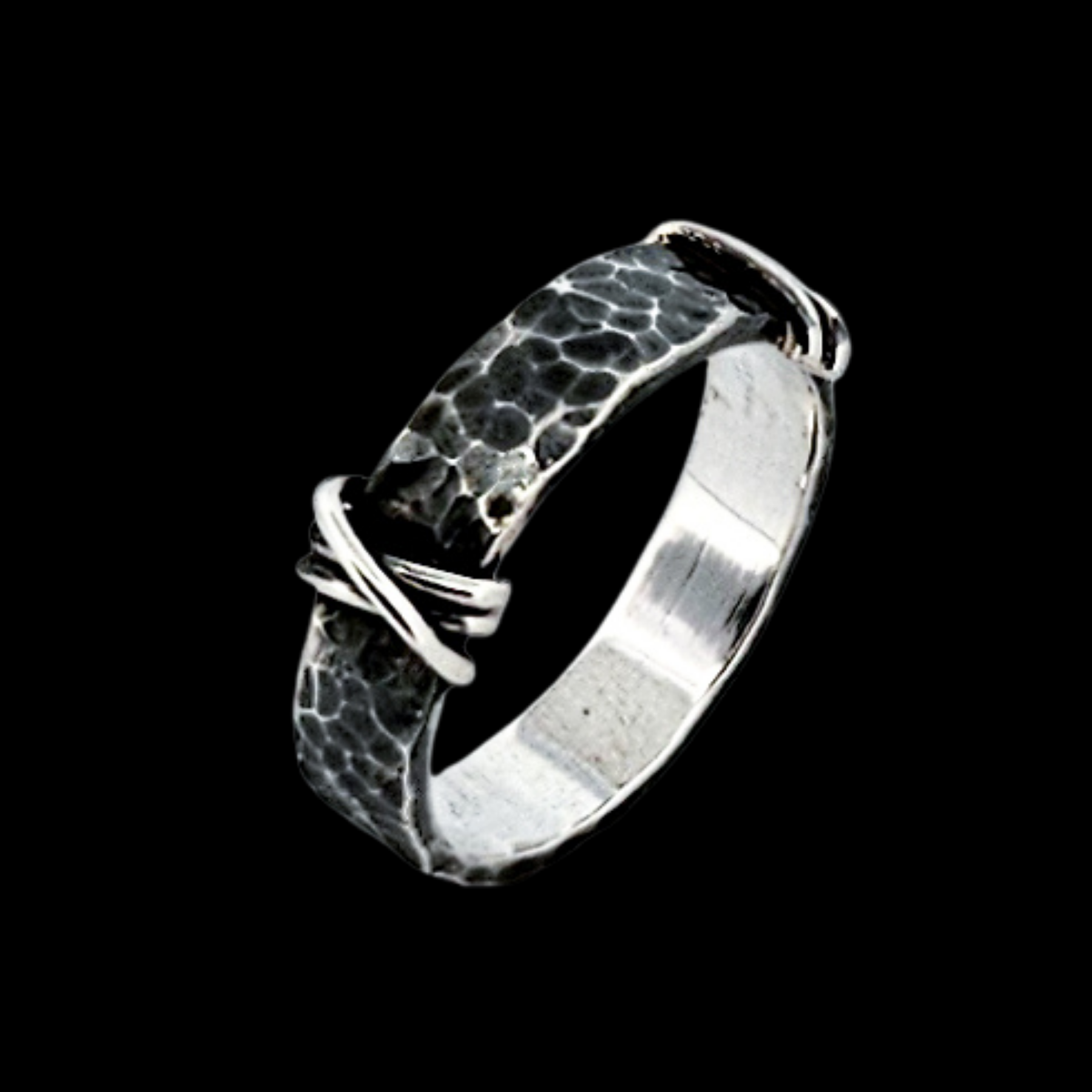 Collection of 5mm Hammered Silver Mens Wedding Band Ring - Inchoo Bijoux in a gallery layout