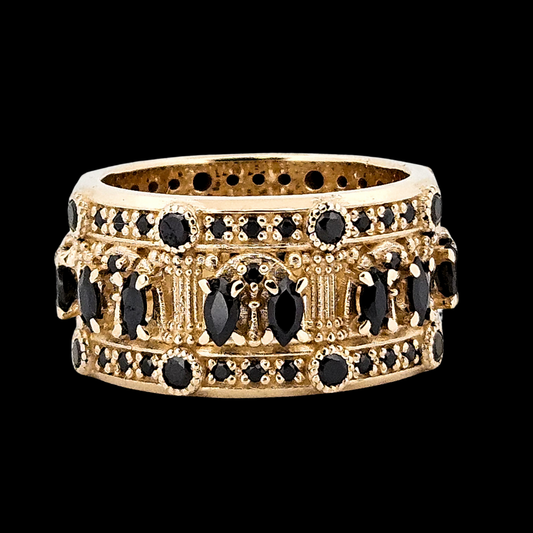 Collection of Worship Me Ring Band - Gold and Black Diamonds in a gallery layout