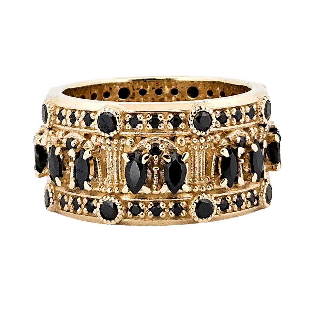 Collection of Worship Me Ring Band - Gold and Black Diamonds in a gallery layout