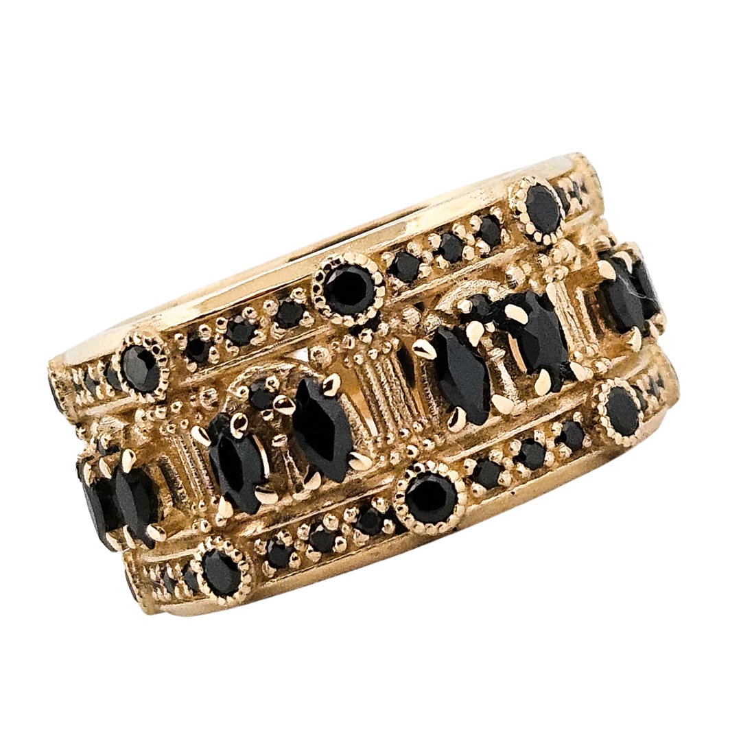 Collection of Worship Me Ring Band - Gold and Black Diamonds in a gallery layout