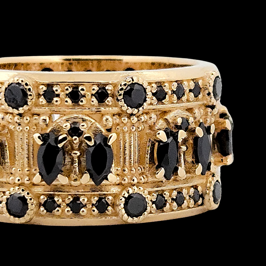 Collection of Worship Me Ring Band - Gold and Black Diamonds in a gallery layout