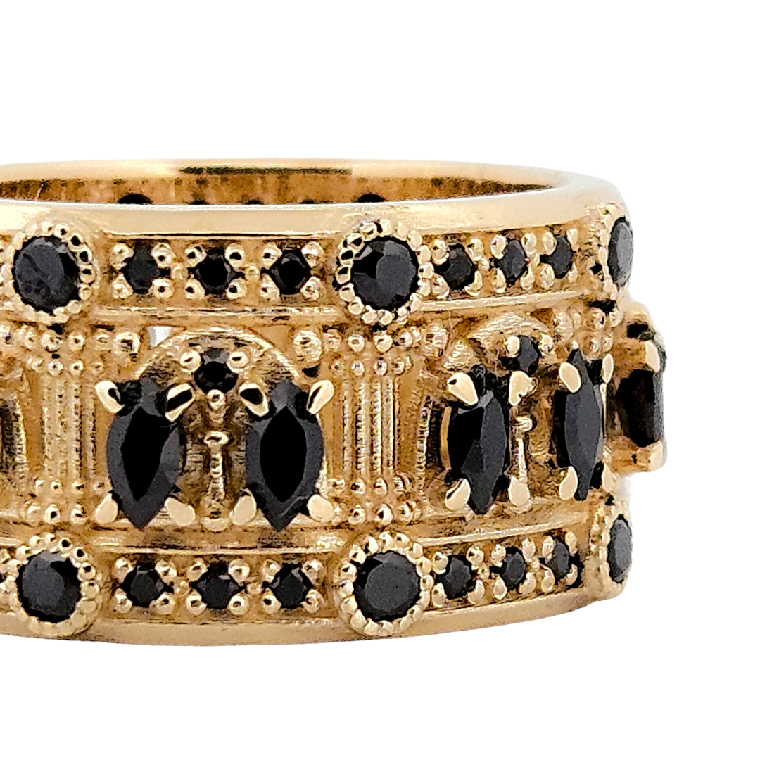 Collection of Worship Me Ring Band - Gold and Black Diamonds in a gallery layout