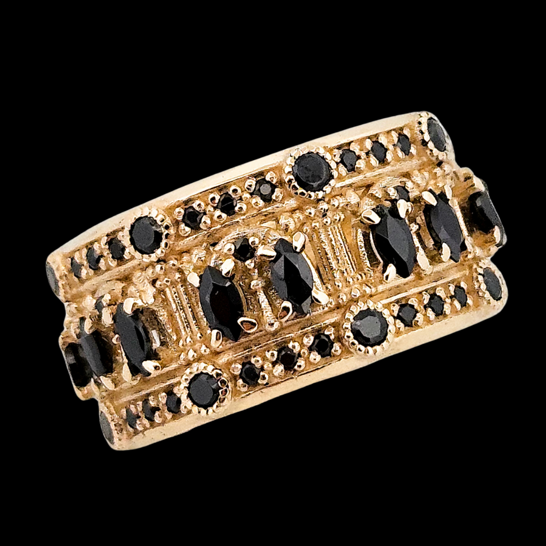 Collection of Worship Me Ring Band - Gold and Black Diamonds in a gallery layout