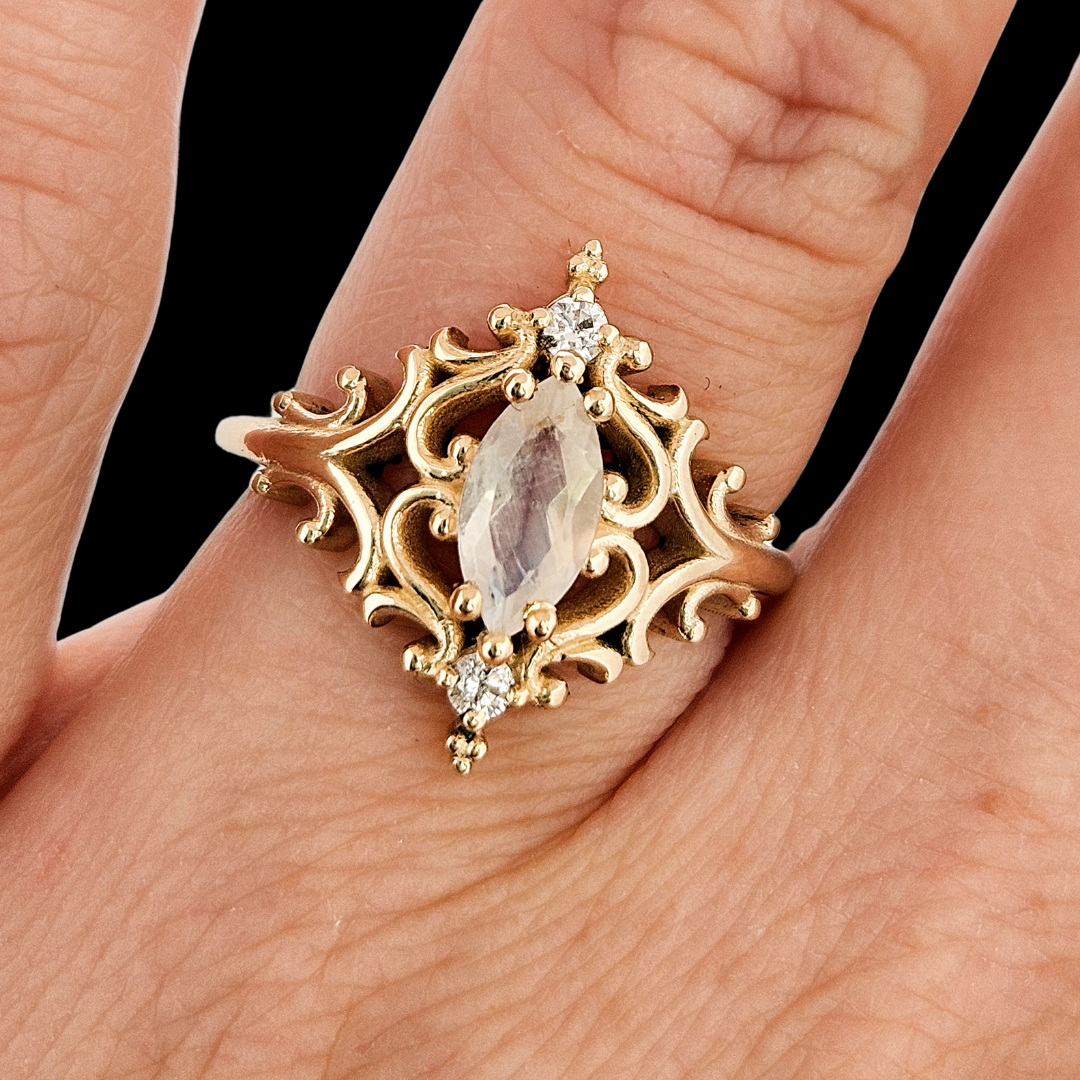 Collection of La Marquise Ring - Gold, Moonstone and Diamonds in a gallery layout