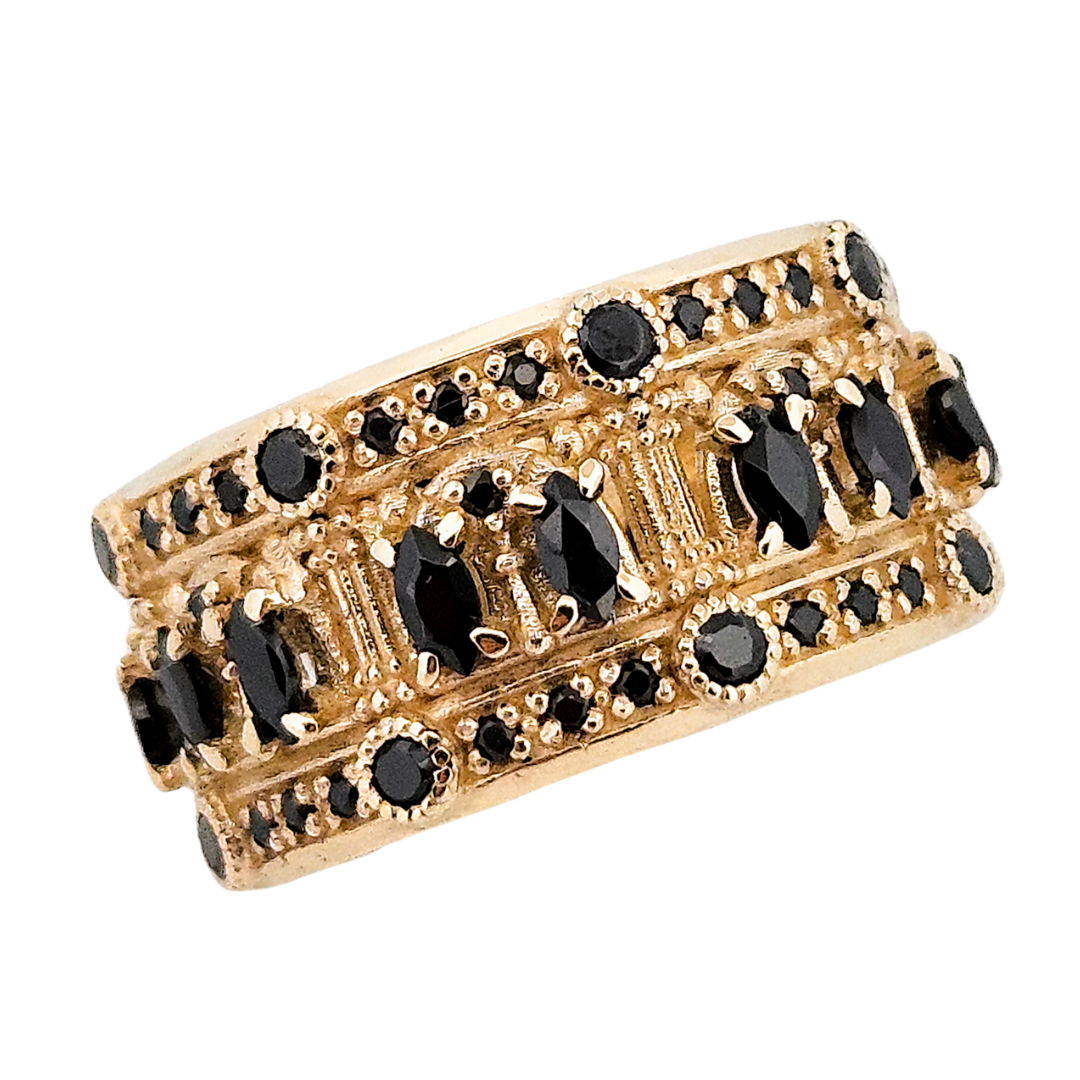 Collection of Worship Me Ring Band - Gold and Black Diamonds in a gallery layout