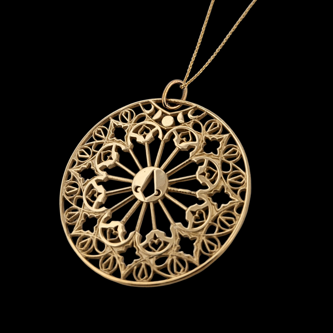 Collection of Stained Glass Moon Cathedral Disc Pendant & Chain in a gallery layout