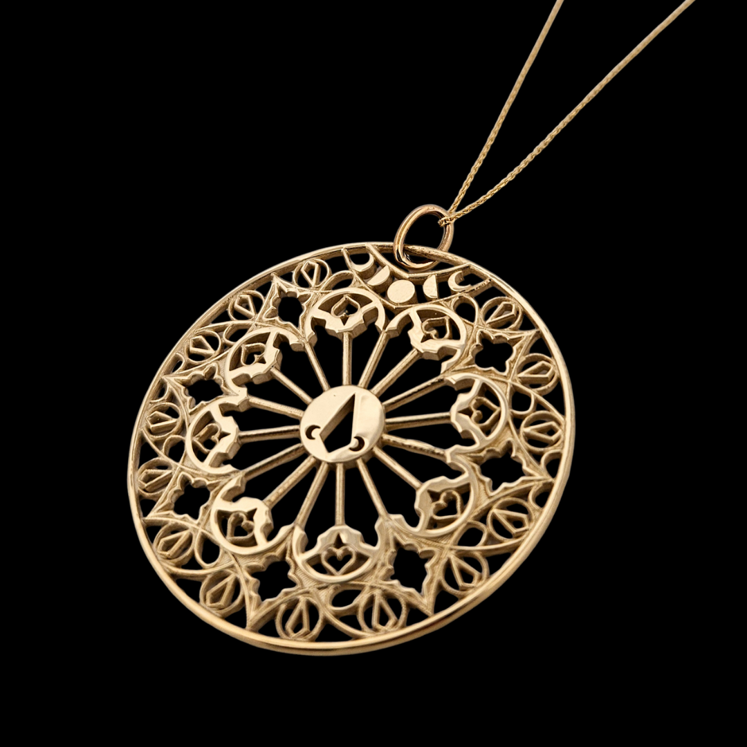 Collection of Stained Glass Moon Cathedral Disc Pendant & Chain in a gallery layout