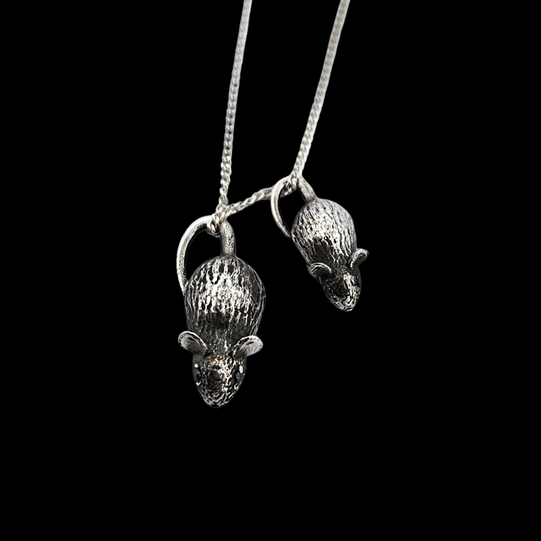 Collection of Small Tiny Rat with Gemstone Eyes Pendant Sterling Silver - Inchoo Bijoux in a gallery layout