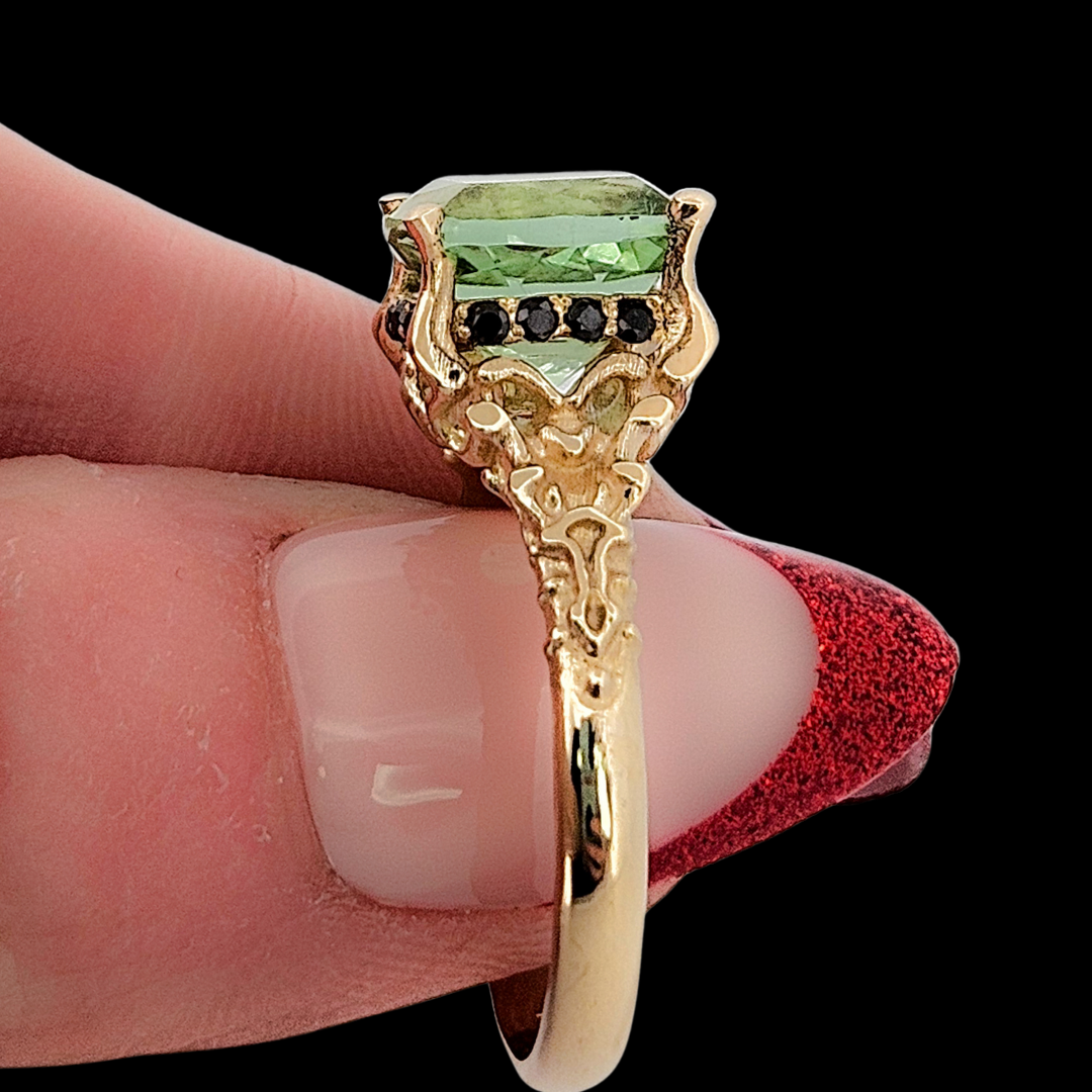 Collection of Death and Disco Gold Ring N2 - Green Tourmaline & Black Diamonds in a gallery layout