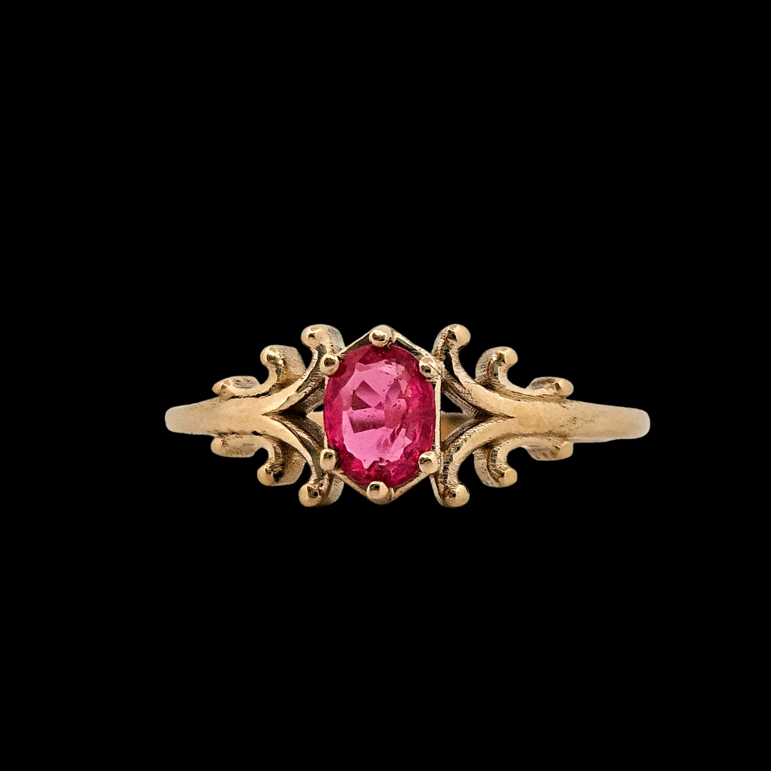 Collection of Small Temple Delicate Gothic Ring - Gold and Pink Spinel in a gallery layout