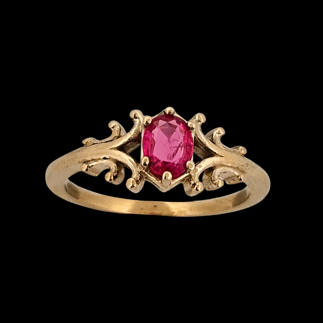 Collection of Small Temple Delicate Gothic Ring - Gold and Pink Spinel in a gallery layout