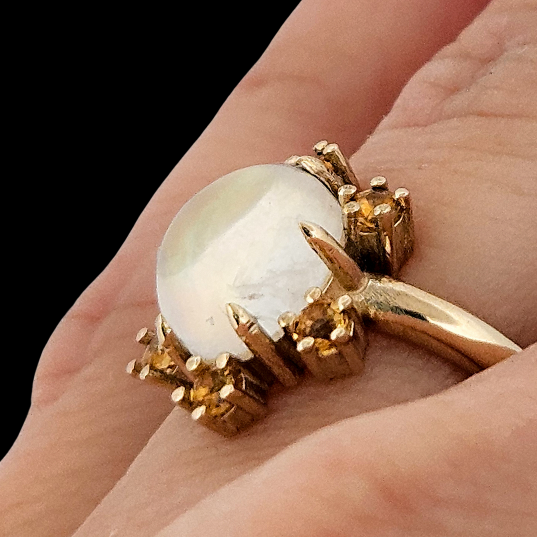 Collection of Celestial Glow Ring - Gold, Moonstone Labradorite and Yellow Sapphires in a gallery layout