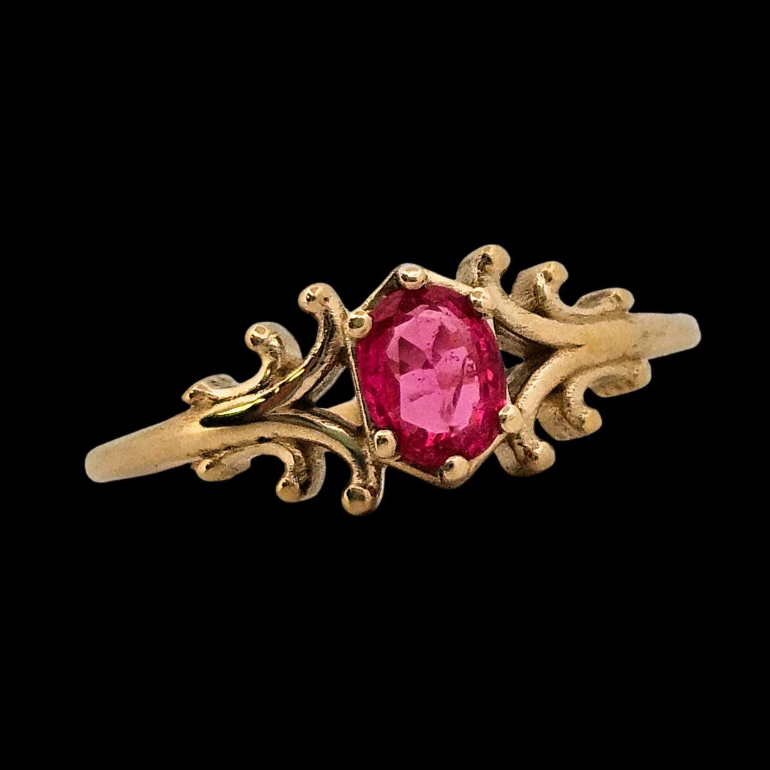 Collection of Small Temple Delicate Gothic Ring - Gold and Pink Spinel in a gallery layout