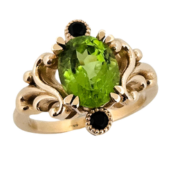 Collection of Baroque Dream Ring - Peridot & Black Diamond Ring in a gallery layout