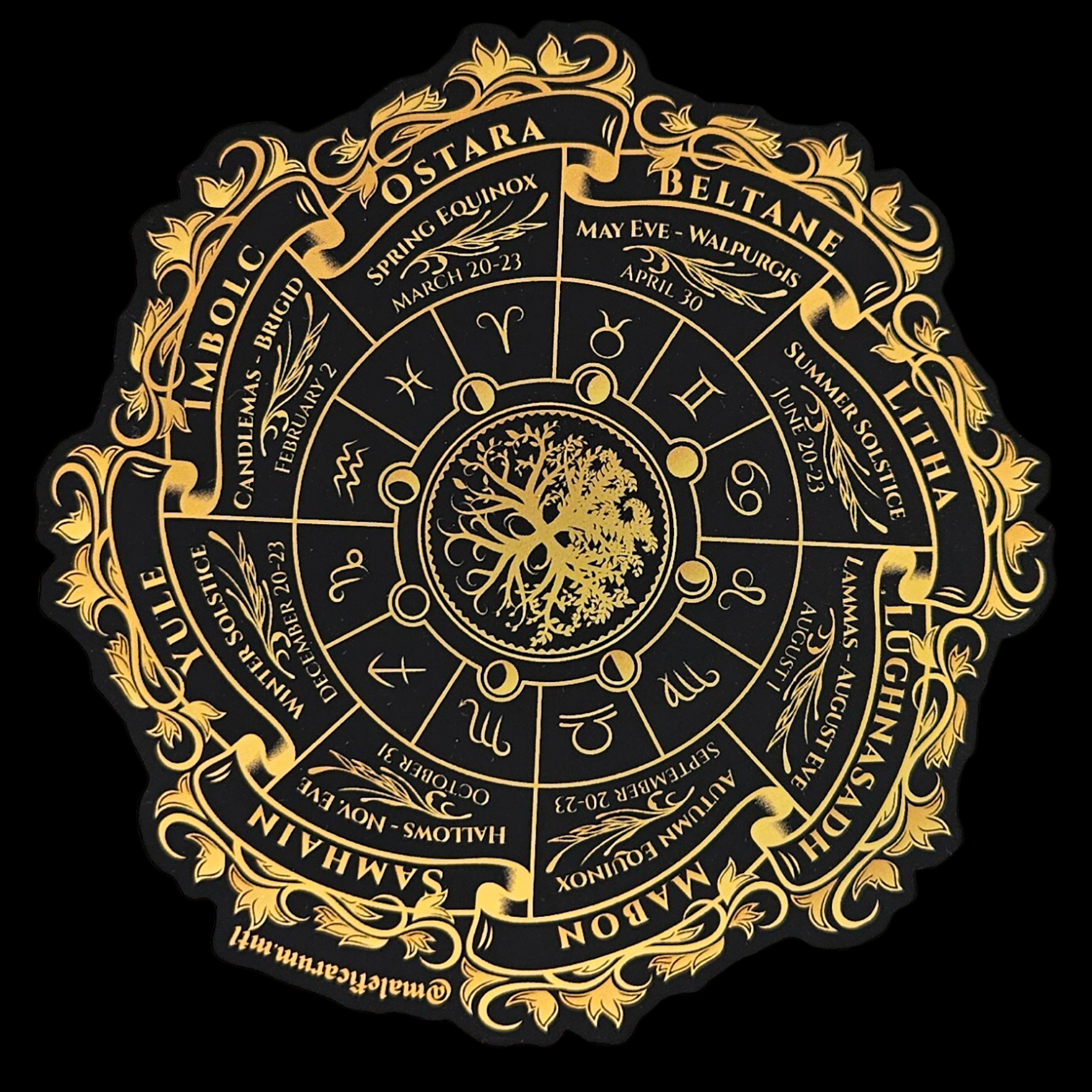 Collection of Moon Cycle Horoscope Witches Calendar Black and Gold Sticker - Inchoo Bijoux in a gallery layout